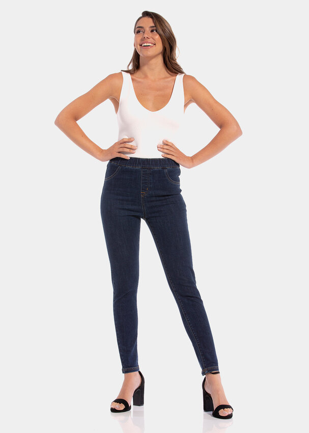 Boohoo Petite Super Stretch Waist Shaping Leather Look Leggings in Blue